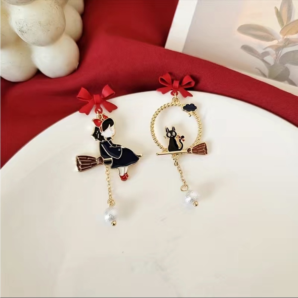 Kiki’s Delivery Service Enamel Asymmetric Earrings Alloy Gold Plated faux fashio